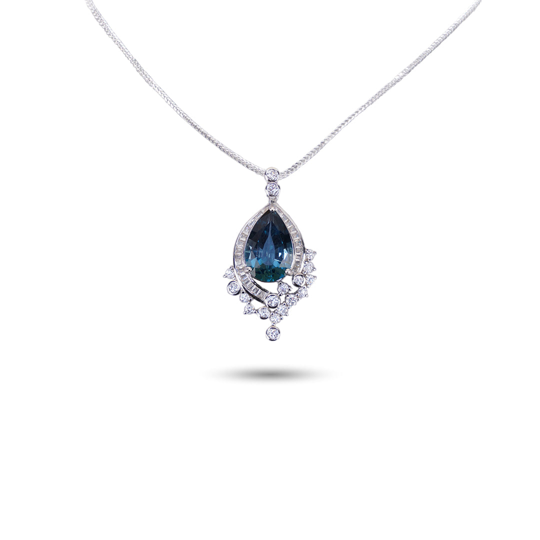 Blue Topaz Crystal Pendant with Zircon 925 silver Necklace