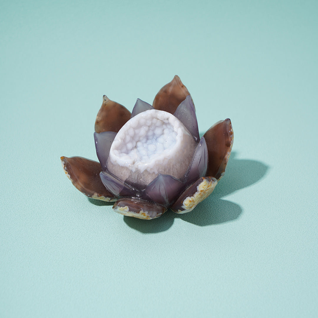 Lotus Flower Drusy Agate Figurine