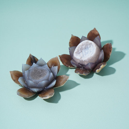 Lotus Flower Drusy Agate Figurine