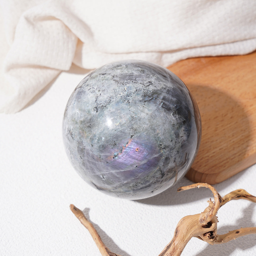 Shining grey labradorite sphere