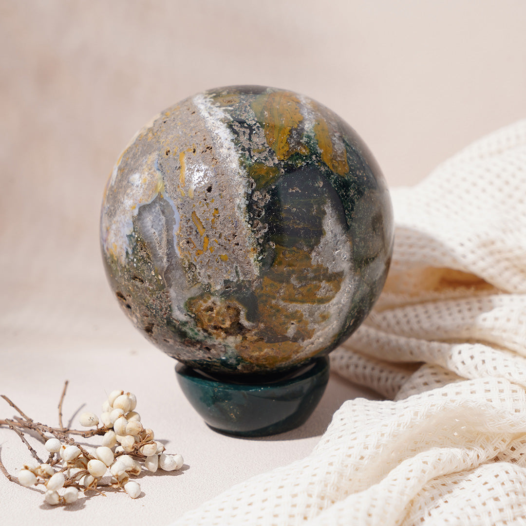 Natural Drusy Ocean Jasper Sphere