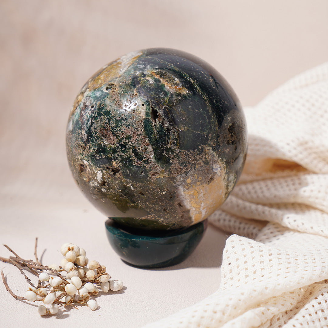Natural Drusy Ocean Jasper Sphere
